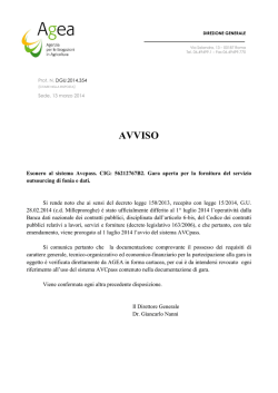 Avviso di esonero sistema AVCPASS CIG: 56212767B2