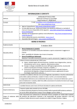 Bando Borse di studio 2015 INFORMAZIONI E CONTATTI BORSE