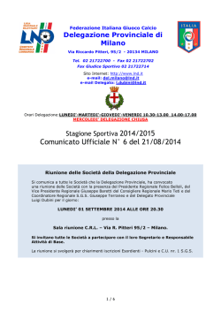 Comunicato Ufficiale N° 6 del 21/08/2014