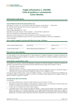 Foglio informativo n. 254/005. Carta di prelievo e versamento. Carta