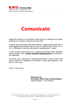 RSU Linate: comunicato e comunicazione di sciopero agli Enti locali