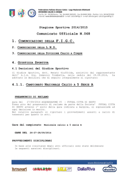 Decisioni Giudice Sportivo 1&deg; Giornata Andata Serie A 29/09/2014