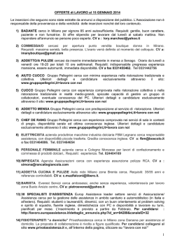 OFFERTE di LAVORO al 15 GENNAIO 2014 Le inserzioni che