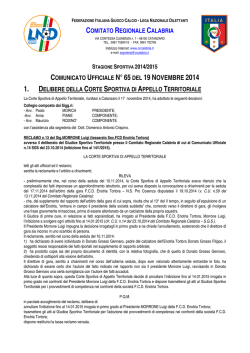Comunicato Ufficiale n. 65 del 19 Novembre 2014