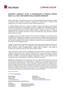 recordati: carbaglu® riceve la designazione di farmaco orfano negli