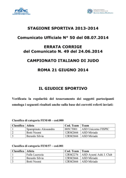 Comunicato Ufficiale n. 50 del 08.07.2014