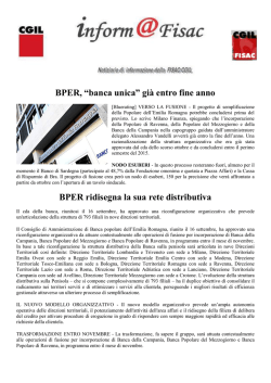 BPER, &ldquo;banca unica&rdquo; gi&agrave; entro fine anno BPER ridisegna la sua rete