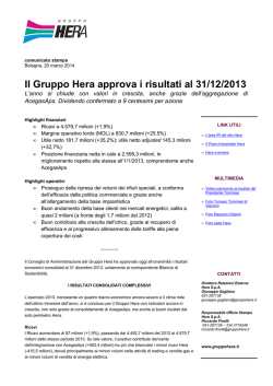 Il Gruppo Hera approva i risultati al 31/12/2013