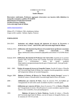 CURRICULUM VITAE DI Sandro Rinauro Ricercatore confermato