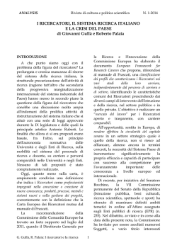 I RICERCATORI, IL SISTEMA RICERCA ITALIANO E LA