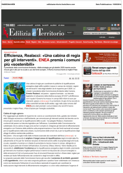 Efficienza, Realacci: &laquo;Cabina di regia per gli interventi