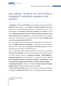 Ance Salerno: “Fondi Ue e Fsc 2014-2020, in Campania 21