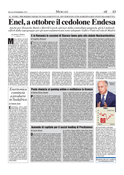 Enel, a ottobre il cedolone Endesa