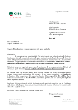 Cisl Campania: Rimodulazione ticket sanitari