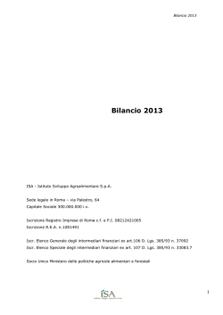Bilancio 2013 - ISA - Istituto Sviluppo Agroalimentare SpA