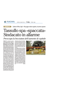 Tassullo spa &laquo;spaccata&raquo; Sindacato in allarme