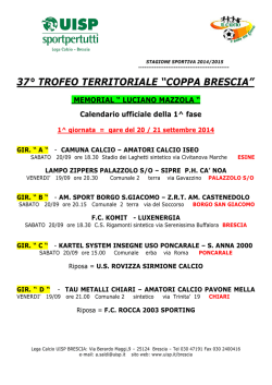 Calendario ufficiale della Coppa Brescia 2014/2015