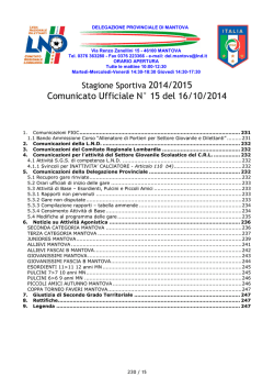 Comunicato Ufficiale N&deg; 15 del 16/10/2014