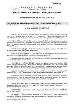 Determinazione n. 62 del 16.05.2014 Liquidazione impegnativa di