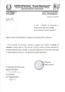 Inizio attivit&agrave; didattiche classe prima del Liceo