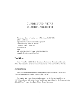 curriculum vitae claudia archetti - Universit&agrave; degli Studi di Brescia