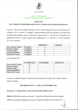 Deliberazione n° 11 del 26 settembre 2014