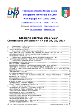 COMUNICATO n.47 del 29/05/2014