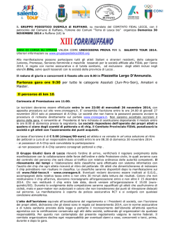 Partenza gara ore 9:30 per tutte le categorie Assoluti (Jun-Pro