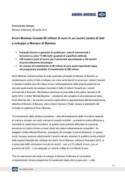 Knorr-Bremse investe 80 milioni di euro in un nuovo centro di test e