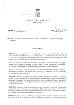 OGGETTO: Decreto di nomina nuovi Assessori e Vice Sindaco