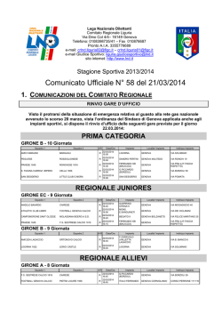 Comunicato Ufficiale N&deg; 58 del 21/03/2014