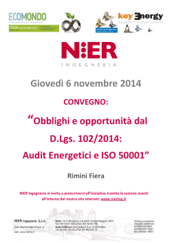 Gioved&igrave; 6 novembre 2014 &ldquo;Obblighi e opportunit&agrave; dal D.Lgs. 102