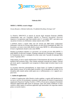 Febbraio 2014 MiFID 2 e MIFIR, recenti sviluppi