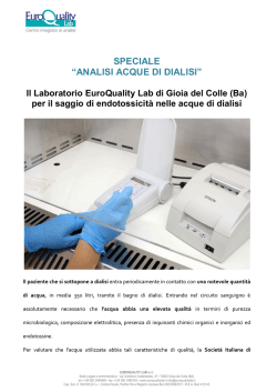 speciale &ldquo;analisi acque di dialisi&rdquo; - EuroQuality Lab, Centro Integrato