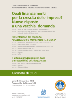 28 novembre - Universit&agrave; Cattolica del Sacro Cuore