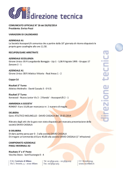 Comunicato n. 26 Torneo Aziendale