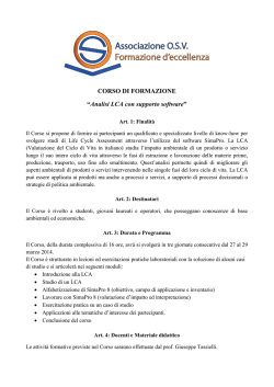 CORSO DI FORMAZIONE “Analisi LCA con supporto software”