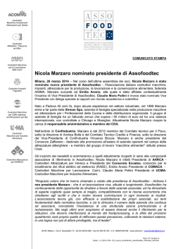 Nicola Marzaro nominato presidente di Assofoodtec