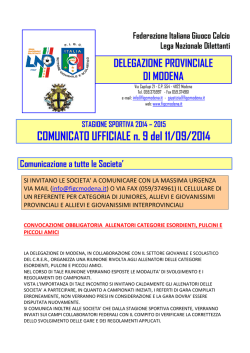 COMUNICATO UFFICIALE n. 9 del 11/09/2014