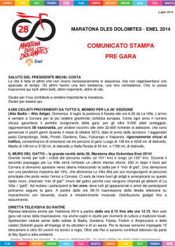 COMUNICATO STAMPA PRE GARA