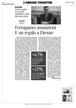Ferragamo: assunzioni E un regalo a Firenze