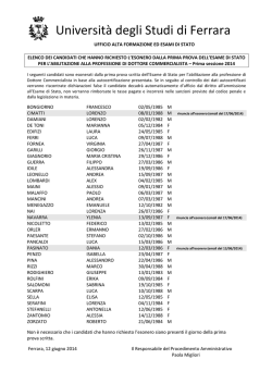 ELENCO DEI CANDIDATI esonero - Universit&agrave; degli Studi di