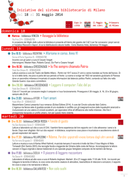 Iniziative del sistema bibliotecario di Milano dal 18 al 31 maggio