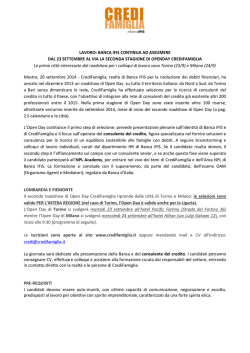 LAVORO: BANCA IFIS CONTINUA AD ASSUMERE DAL 23