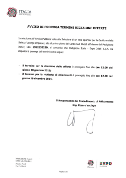 AWISO DI PROROGA TERMINE RICEZIONE OFFERTE