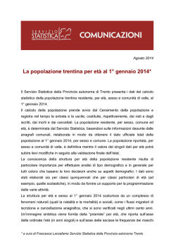 La popolazione trentina per et&agrave; al 1&deg; gennaio 2014