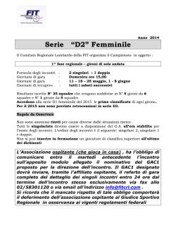 Serie &ldquo;D2&rdquo; Femminile - FIT Comitato Regionale Lombardo