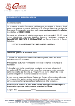 PROSPETTO INFORMATIVO - Calasanzio &ndash; Cultura e Formazione