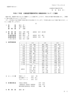平成27年度 本校 教職員体制について