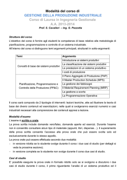 Modalit&agrave; del corso di Gestione della Produzione Industriale
